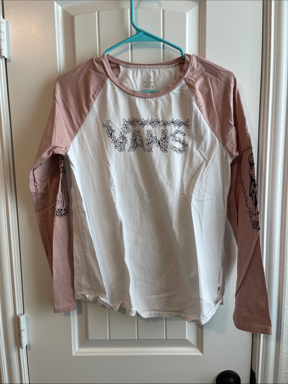 Vans White Long Sleeve Raglan Tee with Dusty Rose Sleeves